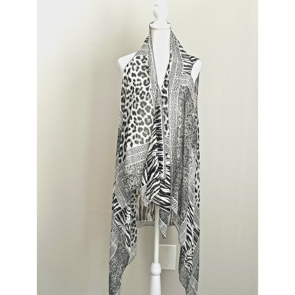 Cover Up Kimono‎ Beach Black White Sheer Lightweight Boho Coveuup